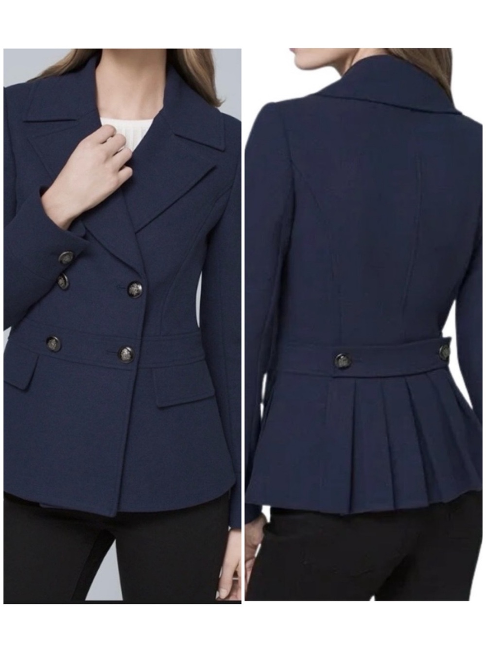 WHBM NAVY PEPLUM PLEAT PEACOAT